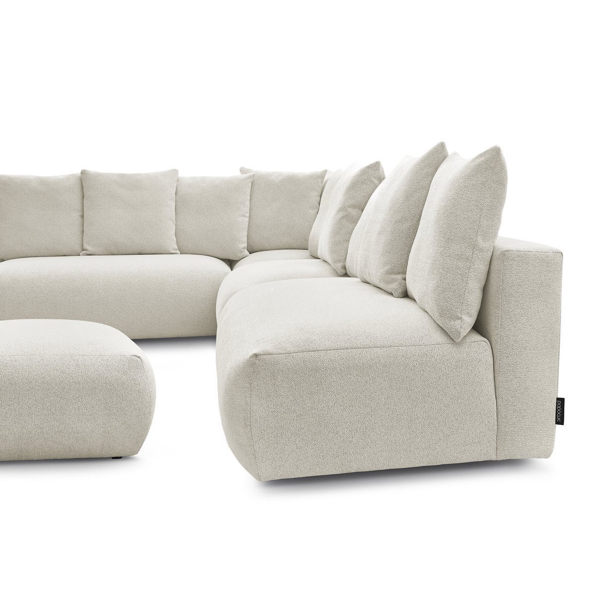 Canapé modulable 6 places en tissu chiné avec pouf, VOLTAIRE blanc, BOBOCHIC