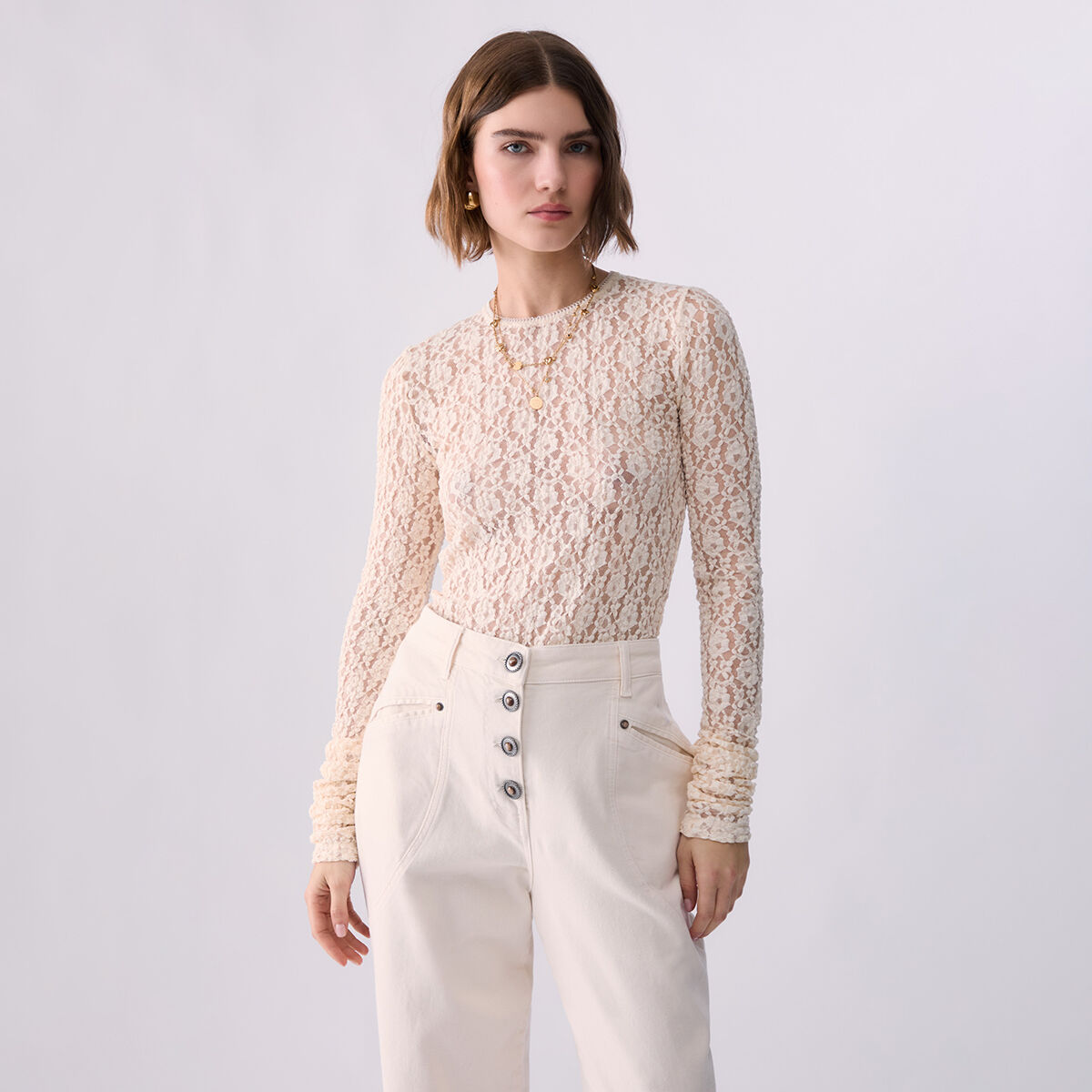 Top en dentelle stretch crème, LIU JO