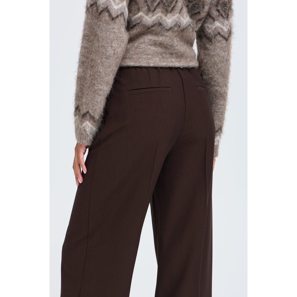 Pantalon large coupe droite, taille élastiquée marron java melange, B.YOUNG