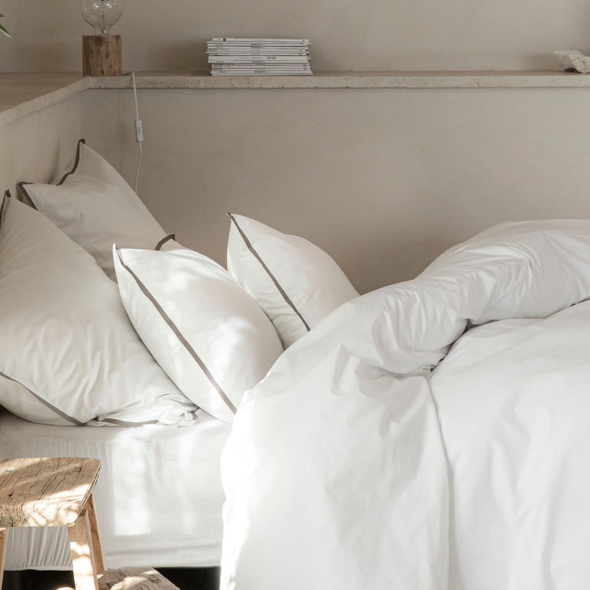 Housse de couette en percale de coton prestige 120 fils, VOLUPTÉ PURE blanc, taupe, BLANC CERISE