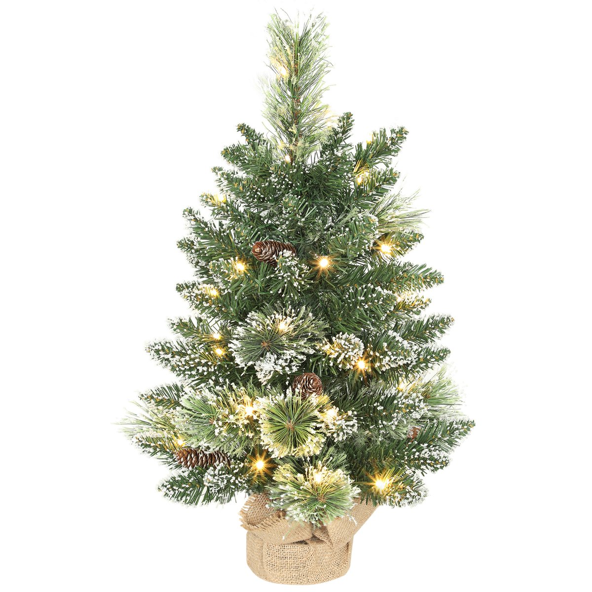 Sapin de Noël artificiel LED de table bureau H.60cm avec décorations toile de lin vert, HOMCOM