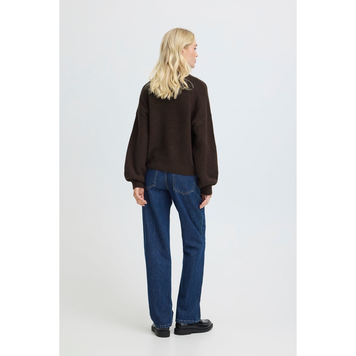 Pull en maille manches longues marron java melange, B.YOUNG