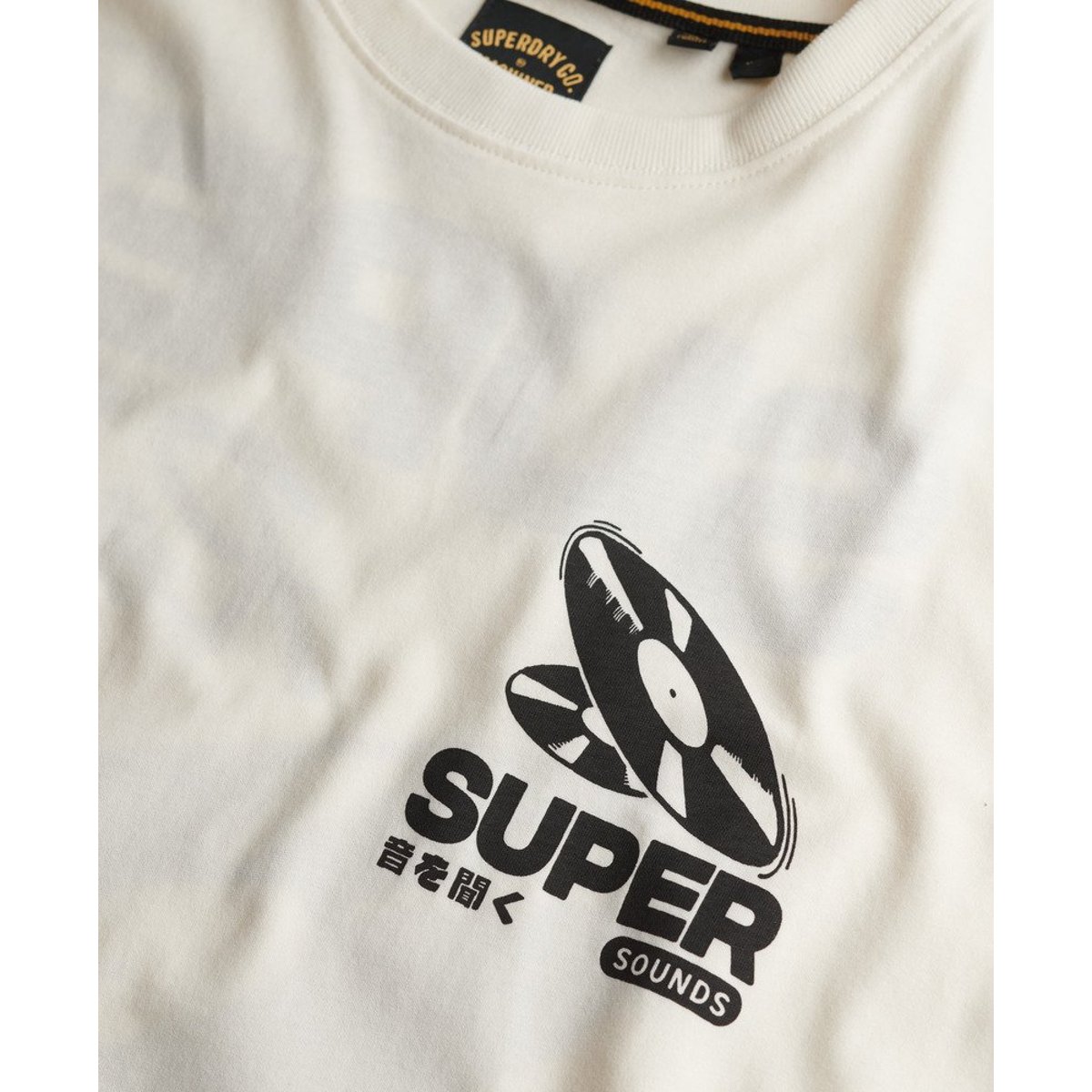 T-shirt oversize Record Label crème, SUPERDRY