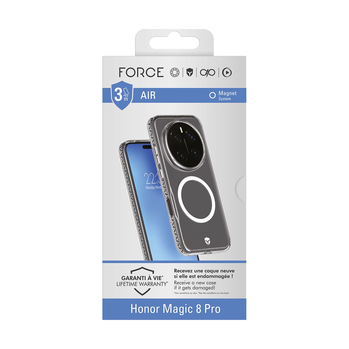 Coque Honor Magic 8 Pro transparente couleur unique, FORCE CASE
