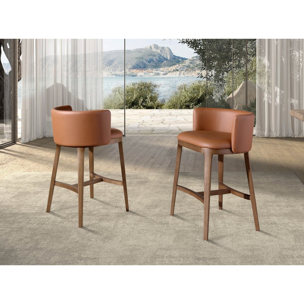 Tabouret en simili cuir marron | noyer, ANGEL CERDA