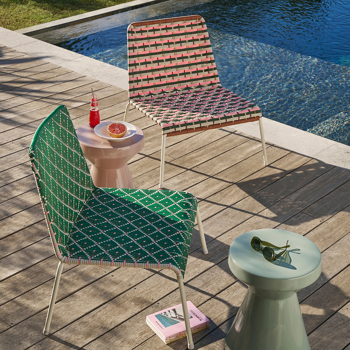 Velrose Low Garden Chair pink/green stripe, LA REDOUTE INTERIEURS