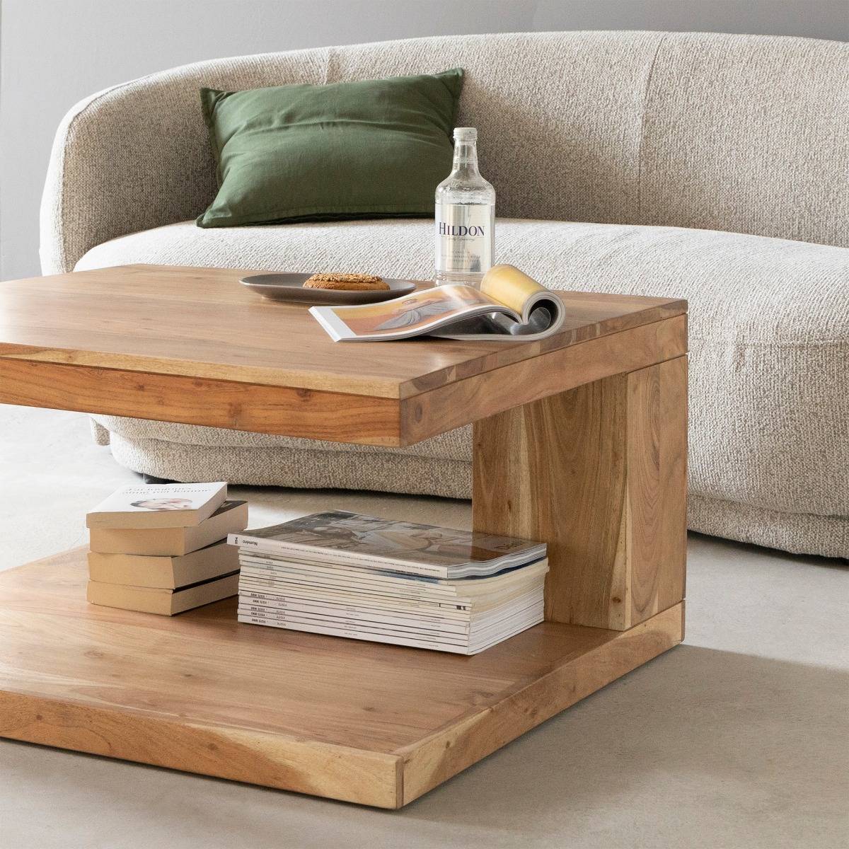 Table basse en bois d'acacia carrée CAËL bois clair, MADE IN MEUBLES