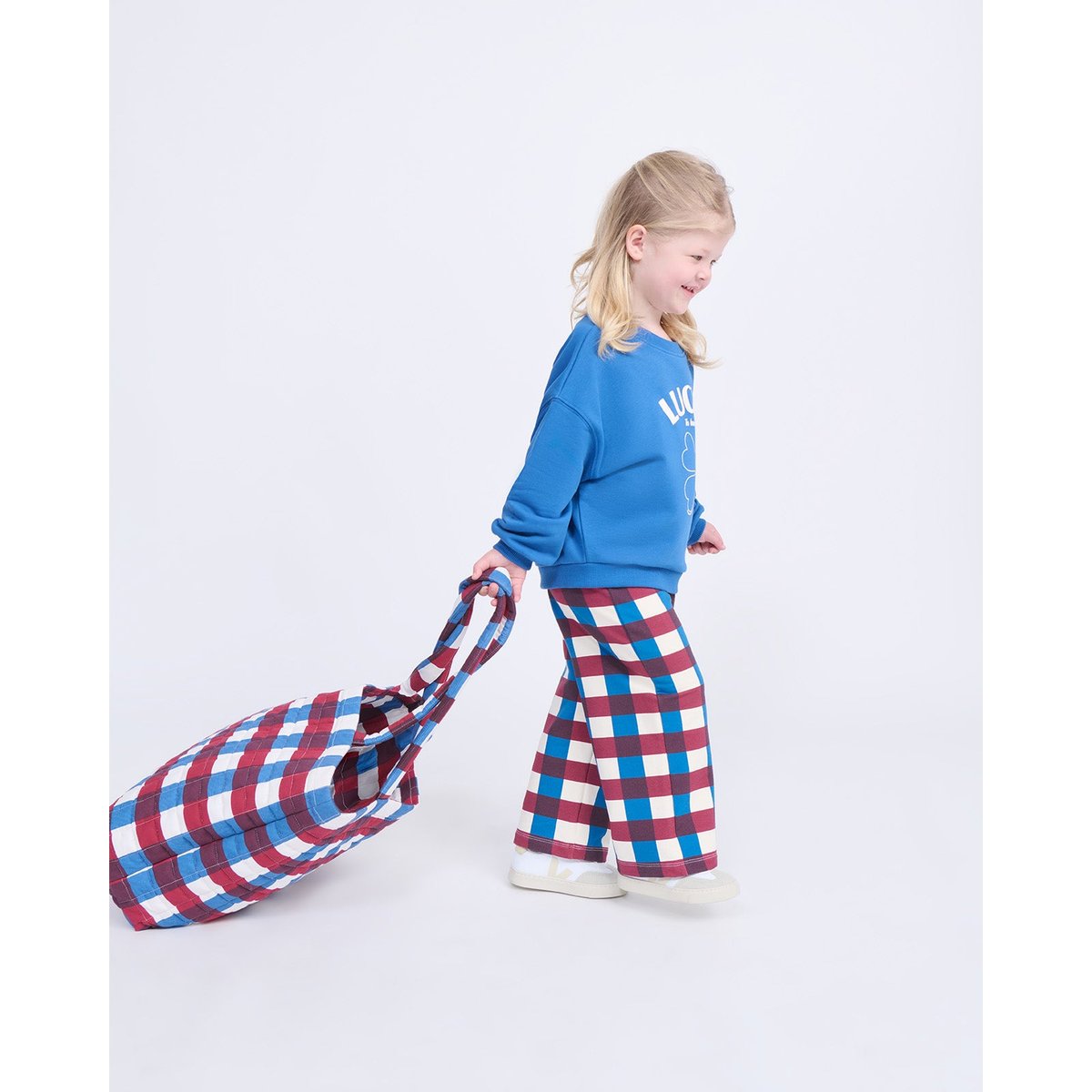Pantalon en coton bio imprimé vichy multicolore garden vichy, EMOI EMOI