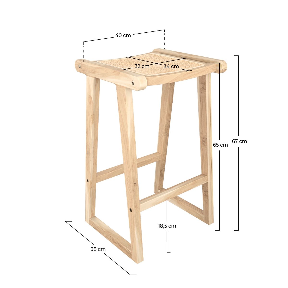 Tabouret pour îlot central 66 cm en teck et rotin - HAIDA naturel, MAISON PAVANE