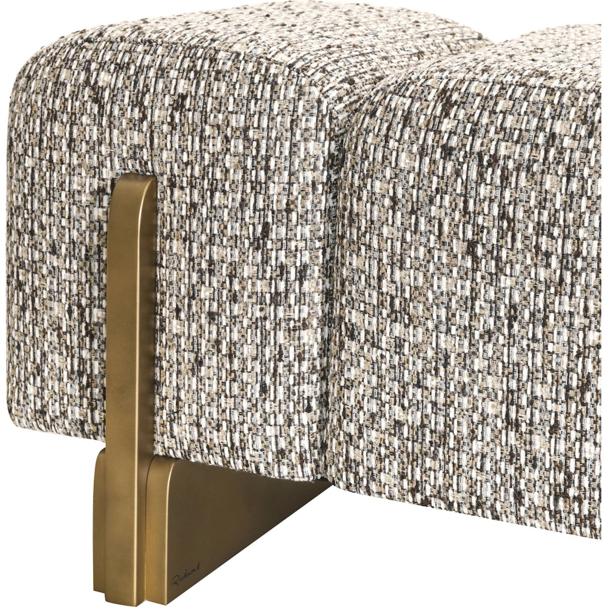 Banc capitonné piètement métal cobblestone et bronze doré, RECOLLECTION