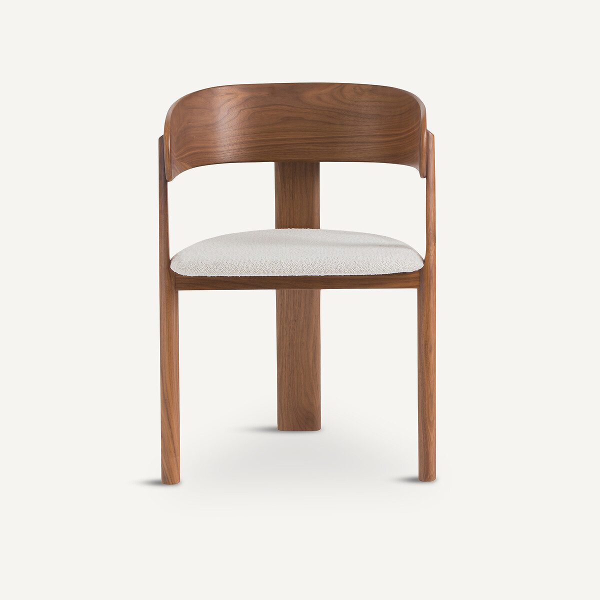 Fauteuil de table en noyer massif, plaqué noyer et bouclette, 3 pieds, MARAIS noyer/craie, AM.PM X EMMANUEL GALLINA