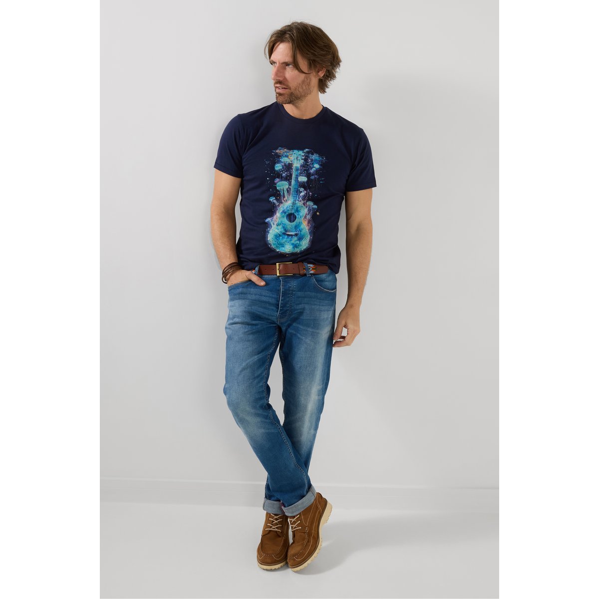T-shirt graphique guitare et méduse bleu, JOE BROWNS