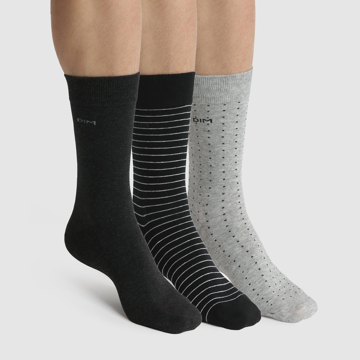 Set van 3 paar sokken COTON STYLE zwart + grijs + antraciet, DIM