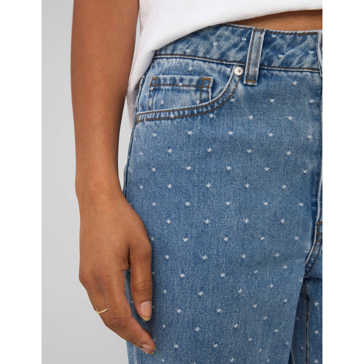 Jean straight brodé pois bleu moyen, BZB