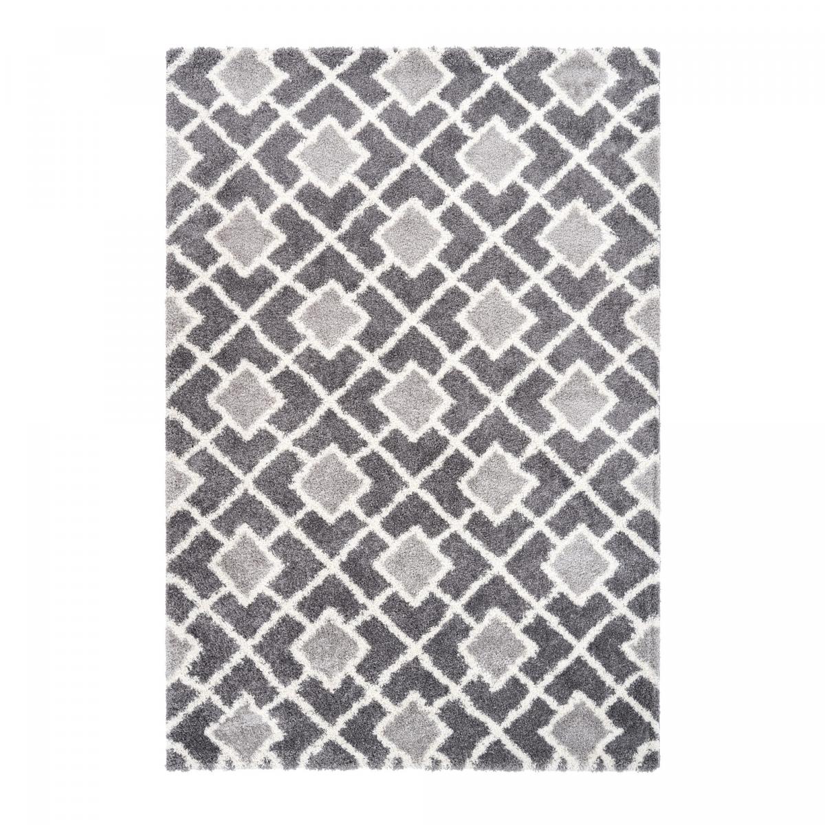 Tapis longs poils shaggy tissé motif scandinave DIROP gris, blanc, UN AMOUR DE TAPIS