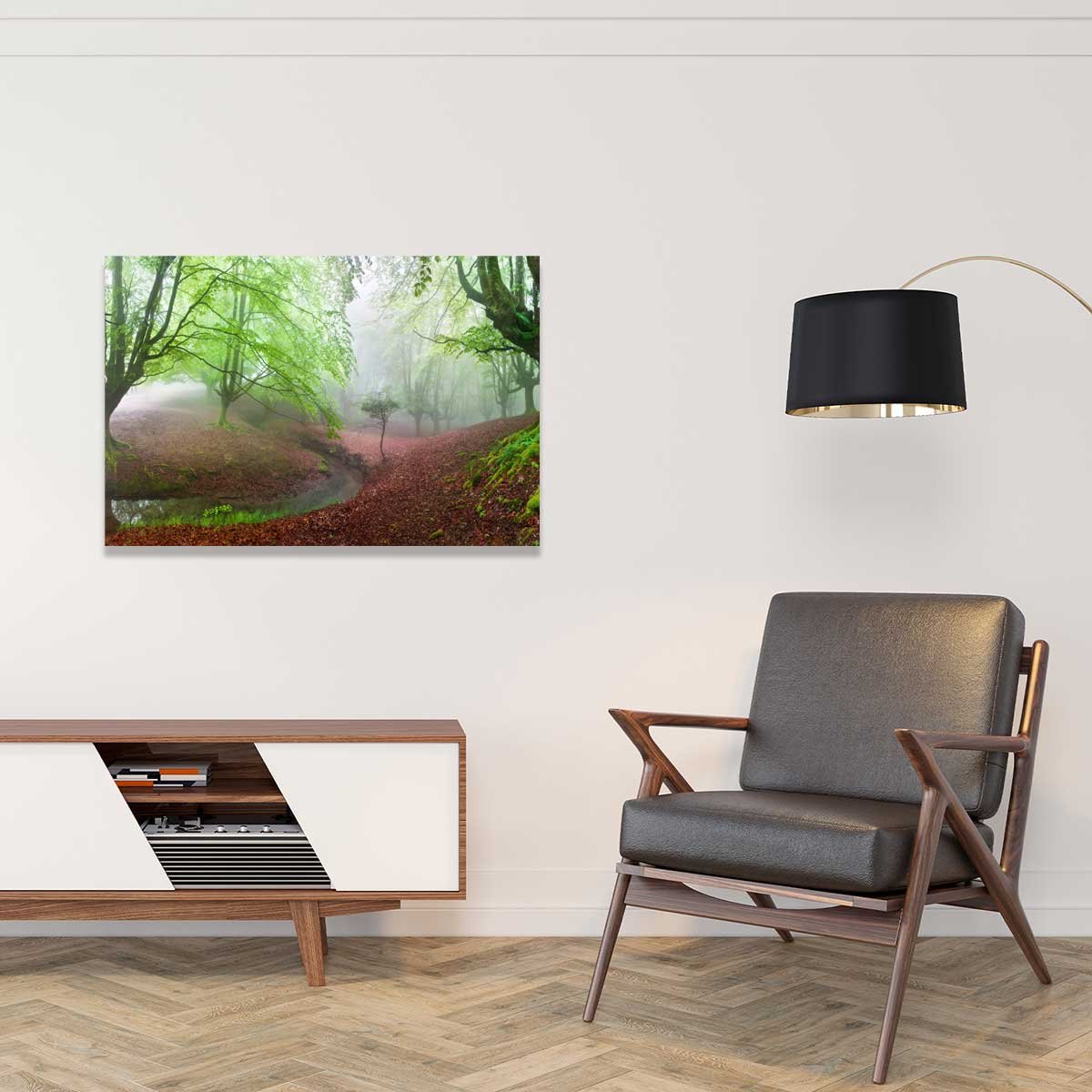 Tableau paysage de foret renaissance verte tableau alu dibond, HEXOA
