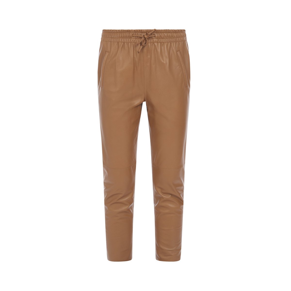 Pantalon en cuir à taille élastiquée GIFT café, OAKWOOD