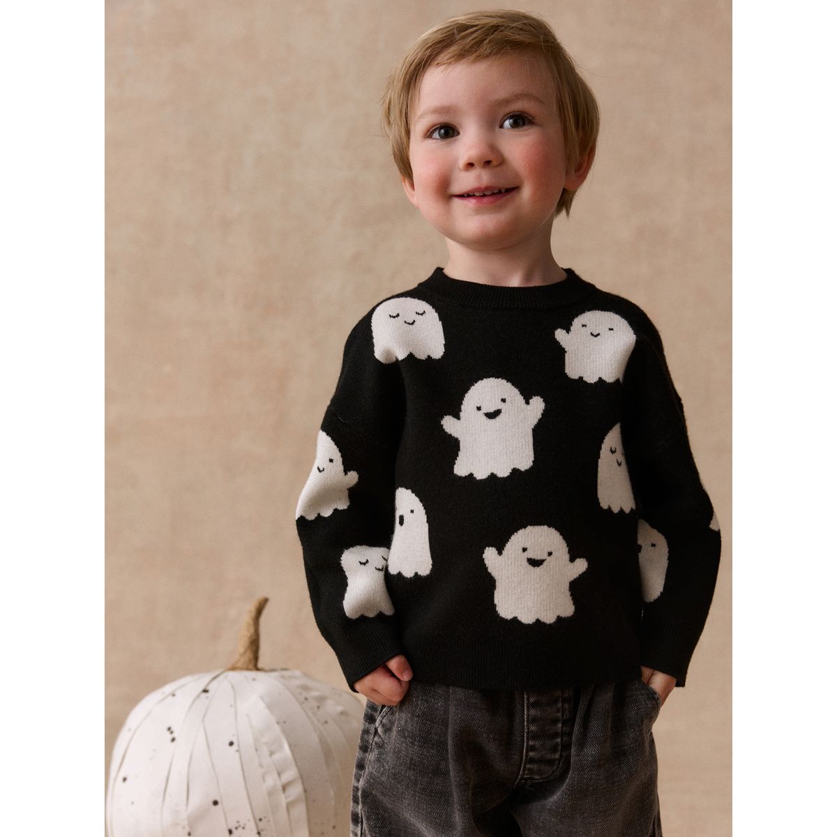 Pull ras du cou en maille halloween fantôme noir/blanc, NEXT
