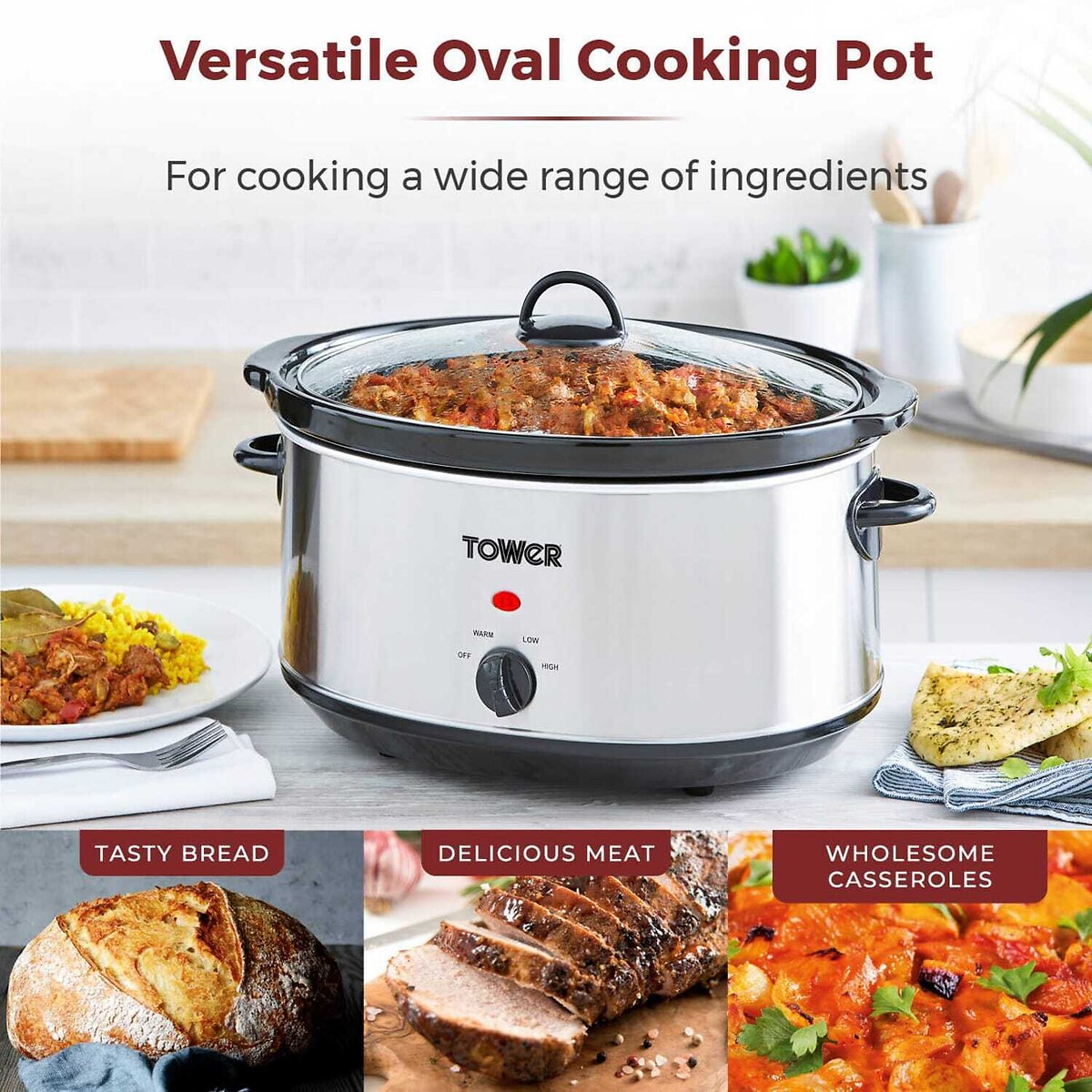 6.5L Stainless Steel Slow Cooker - T16040 stainless steel, TOWER