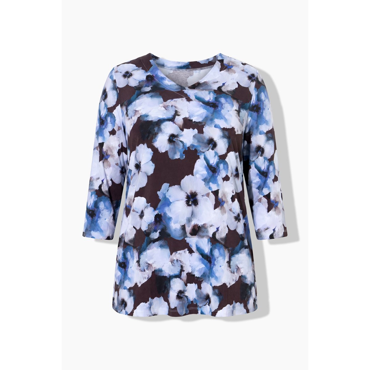T-shirt au tombé fluide, motif à fleurs acajou, ULLA POPKEN