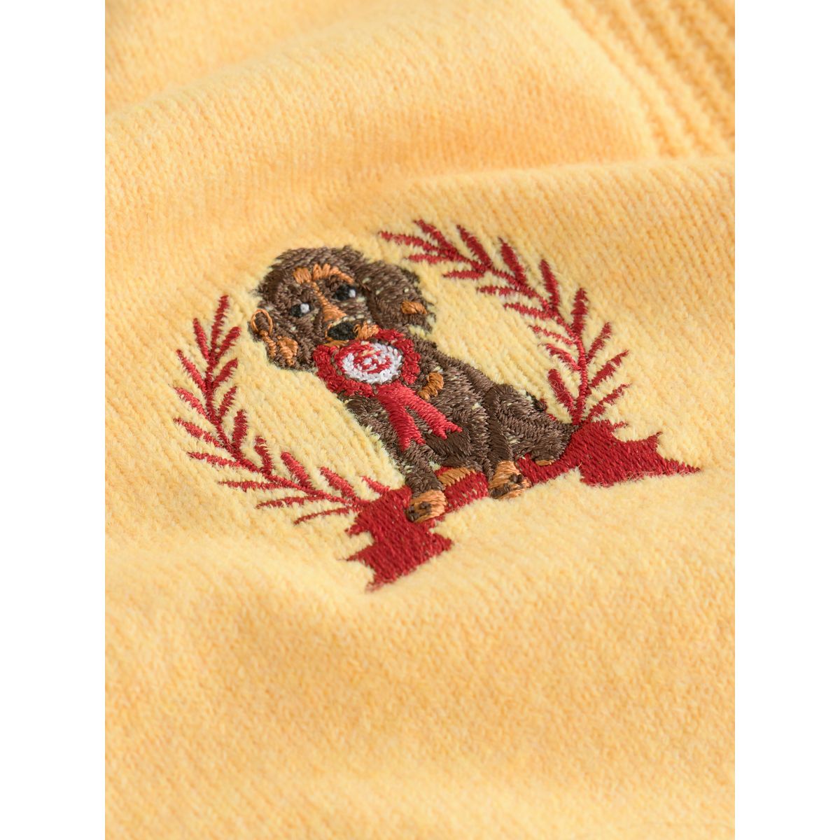 Pull ultra-doux à manches longues et col v chien jaune brodé, NEXT