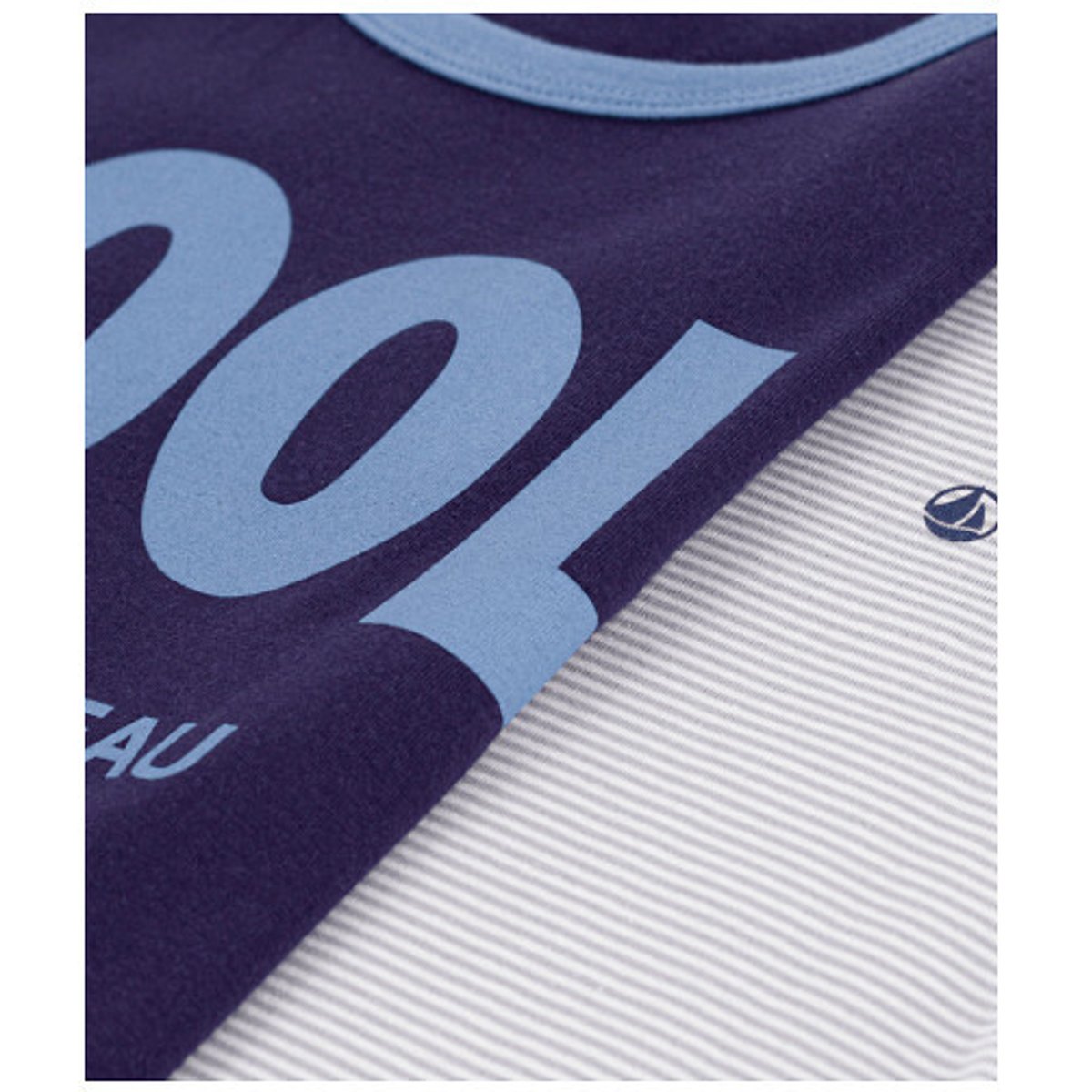 Pack of 2 Slogan Striped Cotton Pyjamas striped + navy, PETIT BATEAU