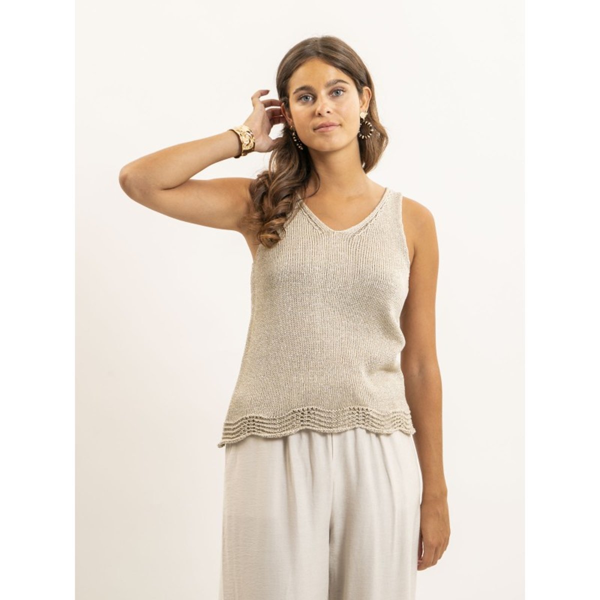 Top Sans Manches Maille Fil textile Kenatra beige, DONA LISA