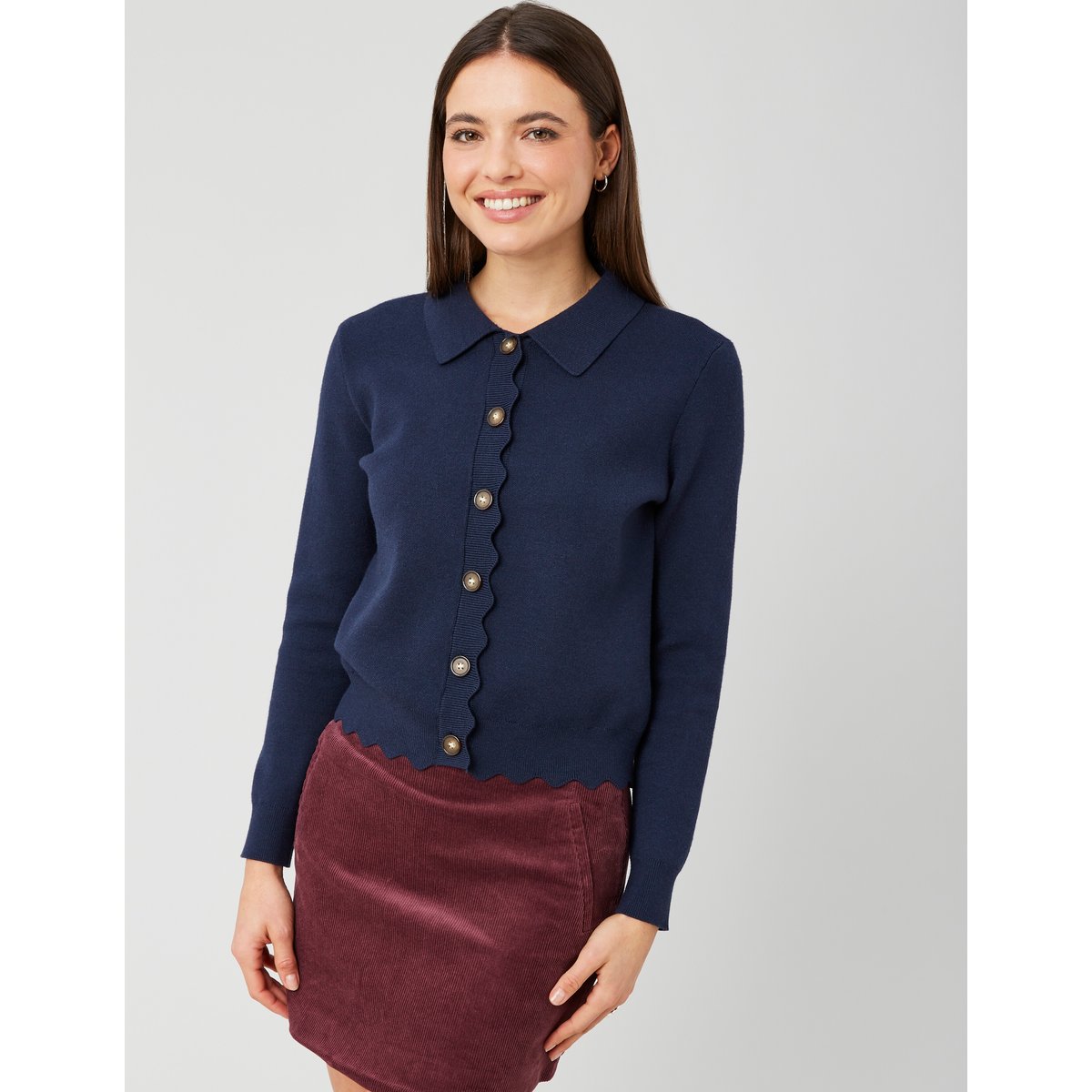 Gilet col polo bleu foncé, BZB
