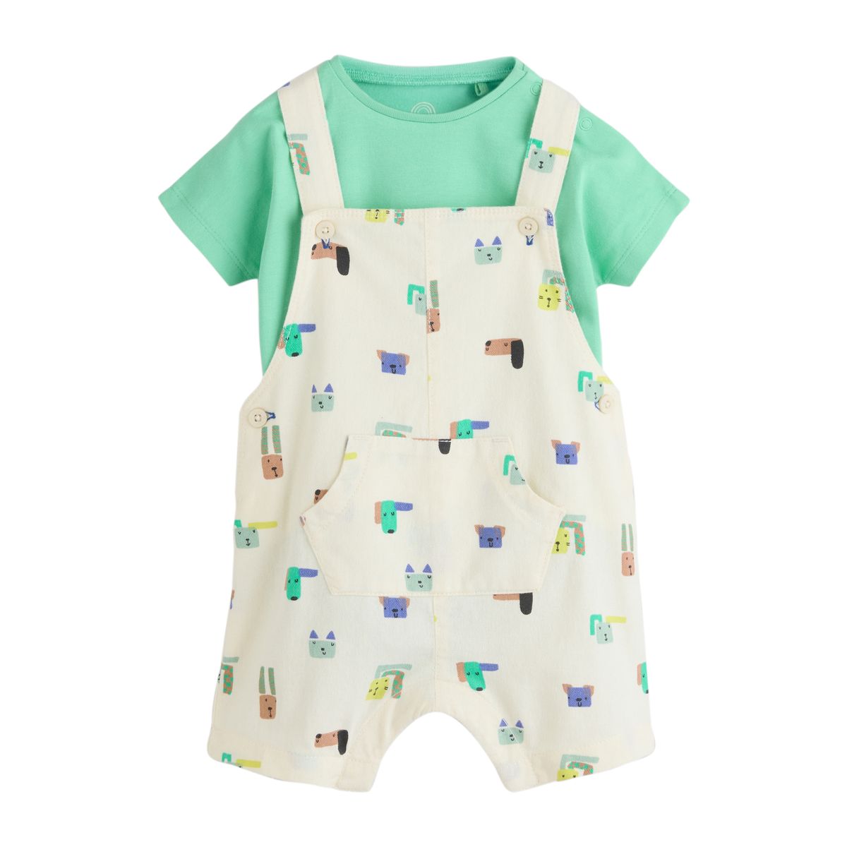 Ensemble body et salopette en sergé bébé chiens verts, NEXT