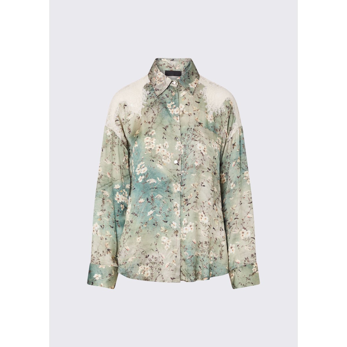 Chemise en satin imprimé bleu clair à fleurs, LIU JO