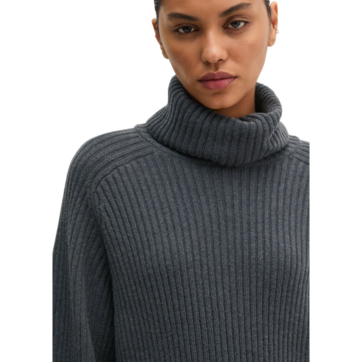 Robe à col roulé côtelée, coupe classique en mélange de laine vierge douce gris, MARC O'POLO