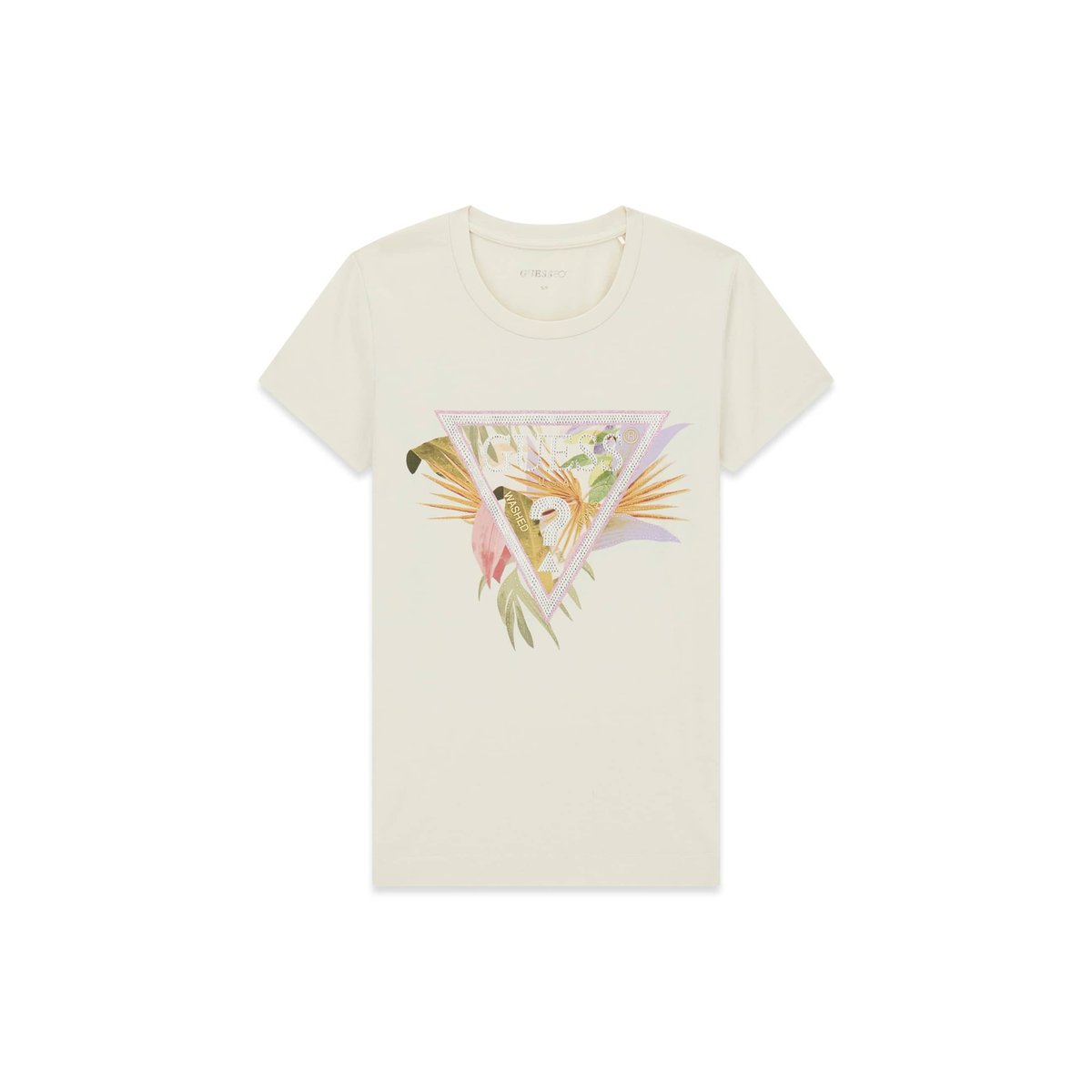 T-Shirt Avec Logo En Strass crème, GUESS