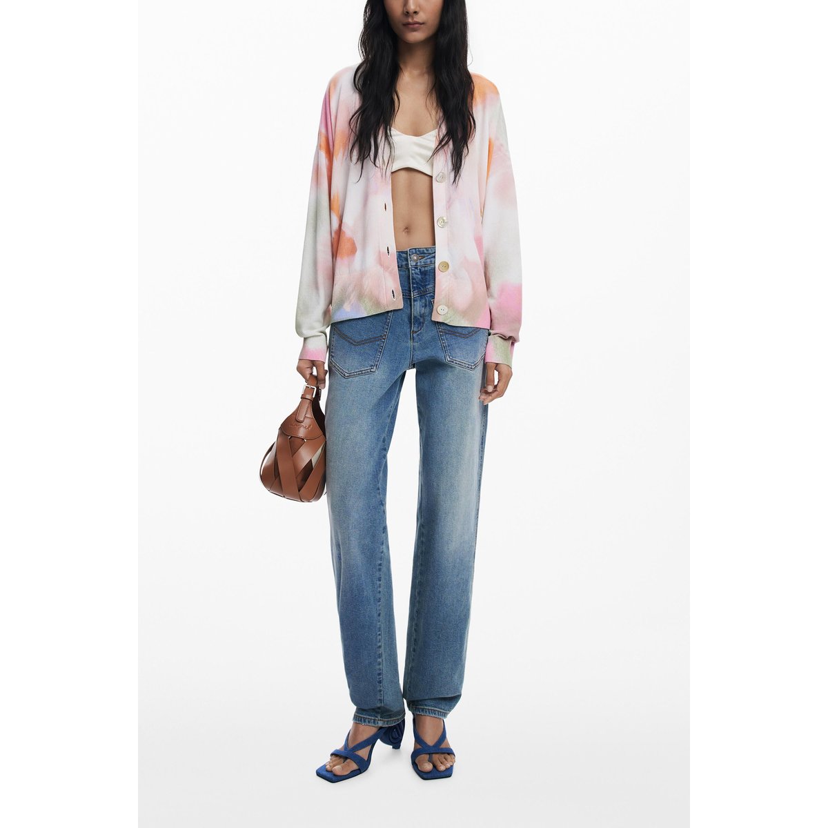 Cardigan à fleurs tie-dye beige, DESIGUAL
