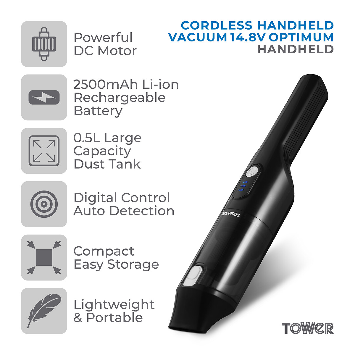 Cordless Handheld Vacuum - T527000 black, TOWER