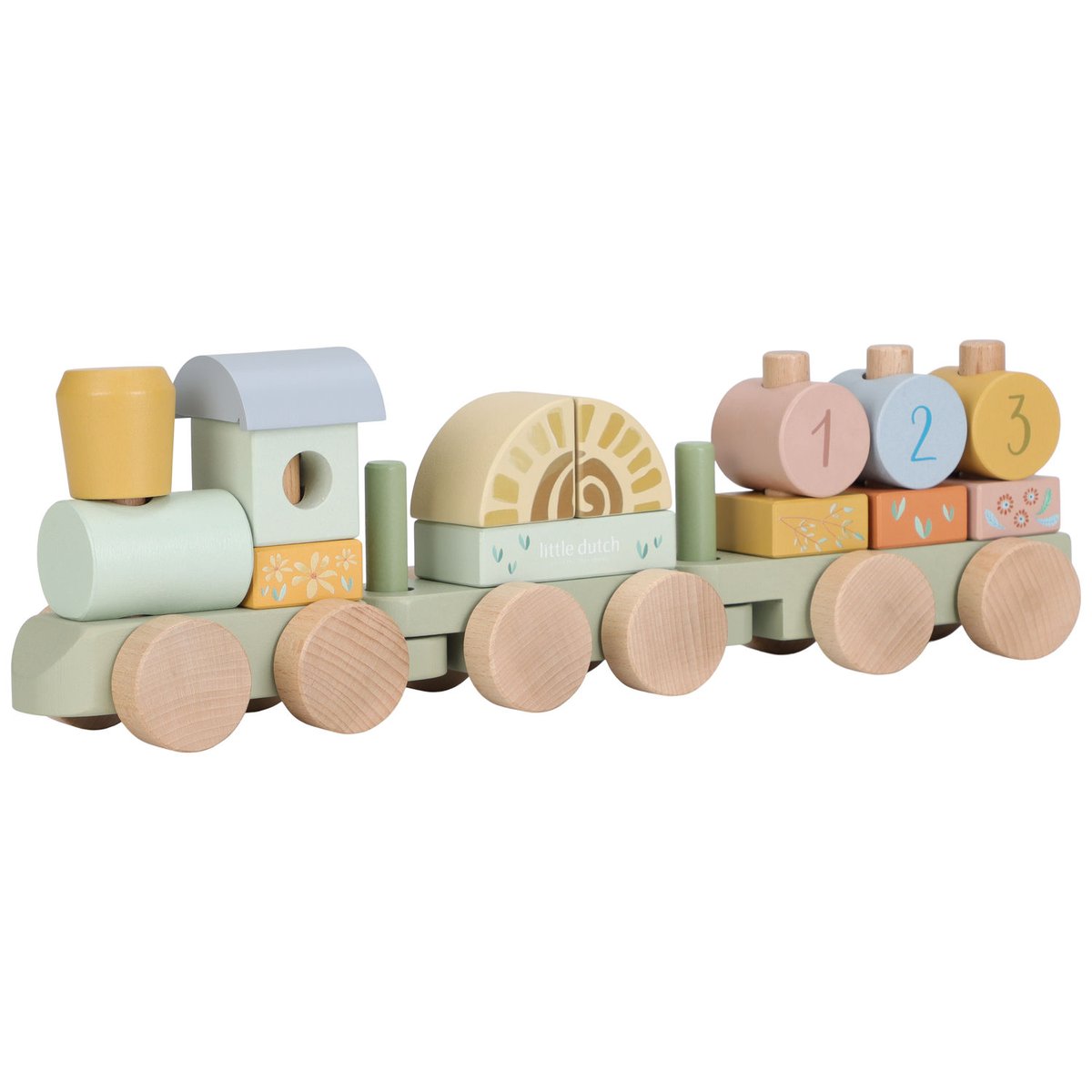 Train à blocs en bois vert, multicolore, bois, LITTLE DUTCH