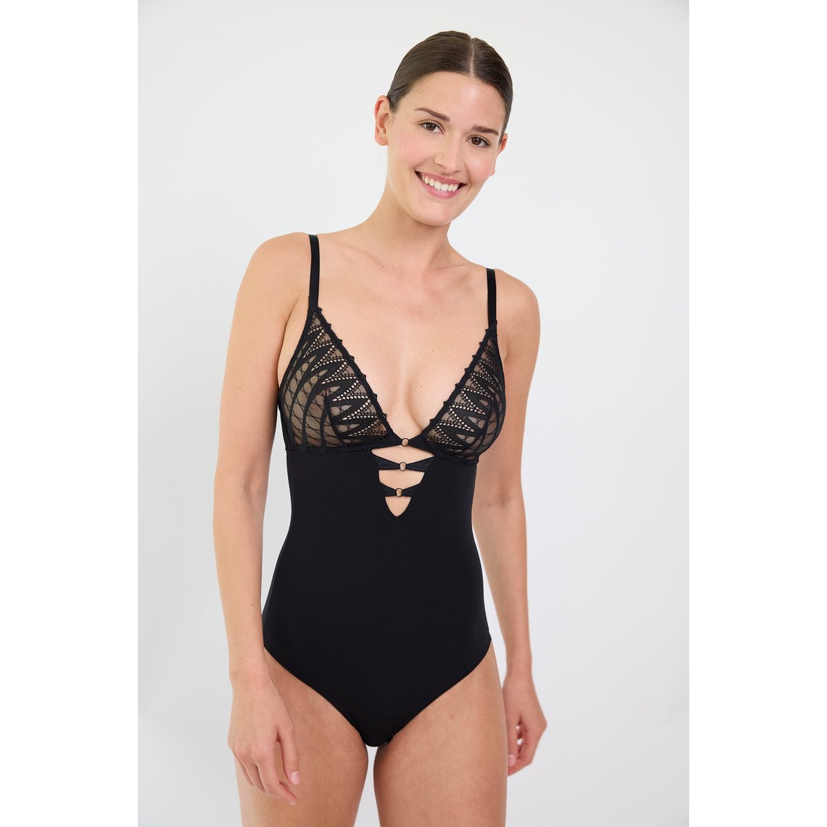 Body sans armatures en broderie DREAMCATCHER noir, MAISON LEJABY