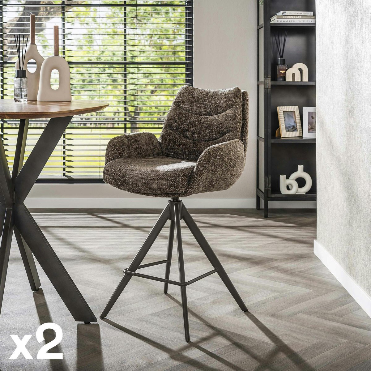 Fauteuil de bar pivotant (lot de 2) tissu chenille TAJ taupe, PIER IMPORT