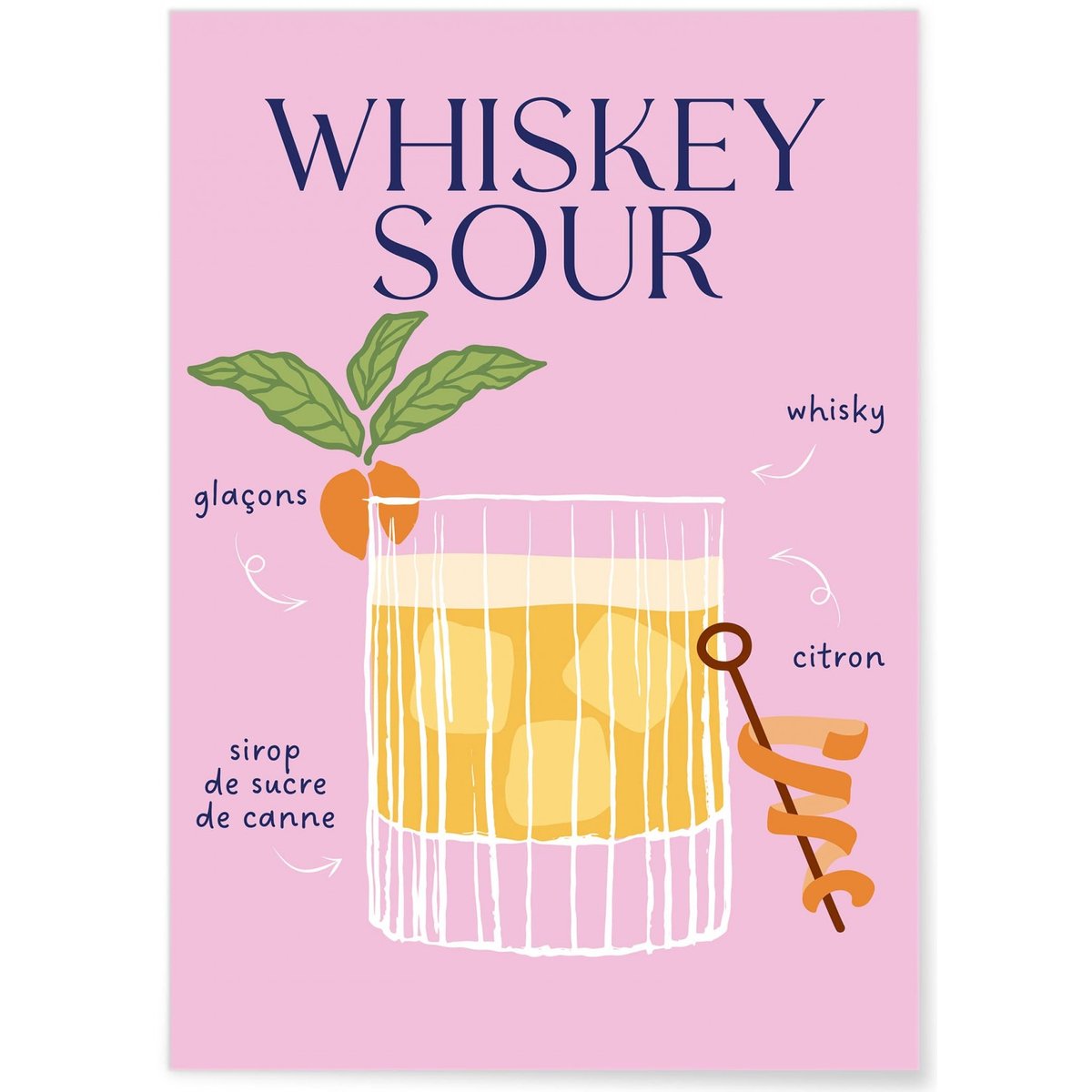 Affiche Cocktail Whiskey Sour 2 blanc, L'AFFICHERIE