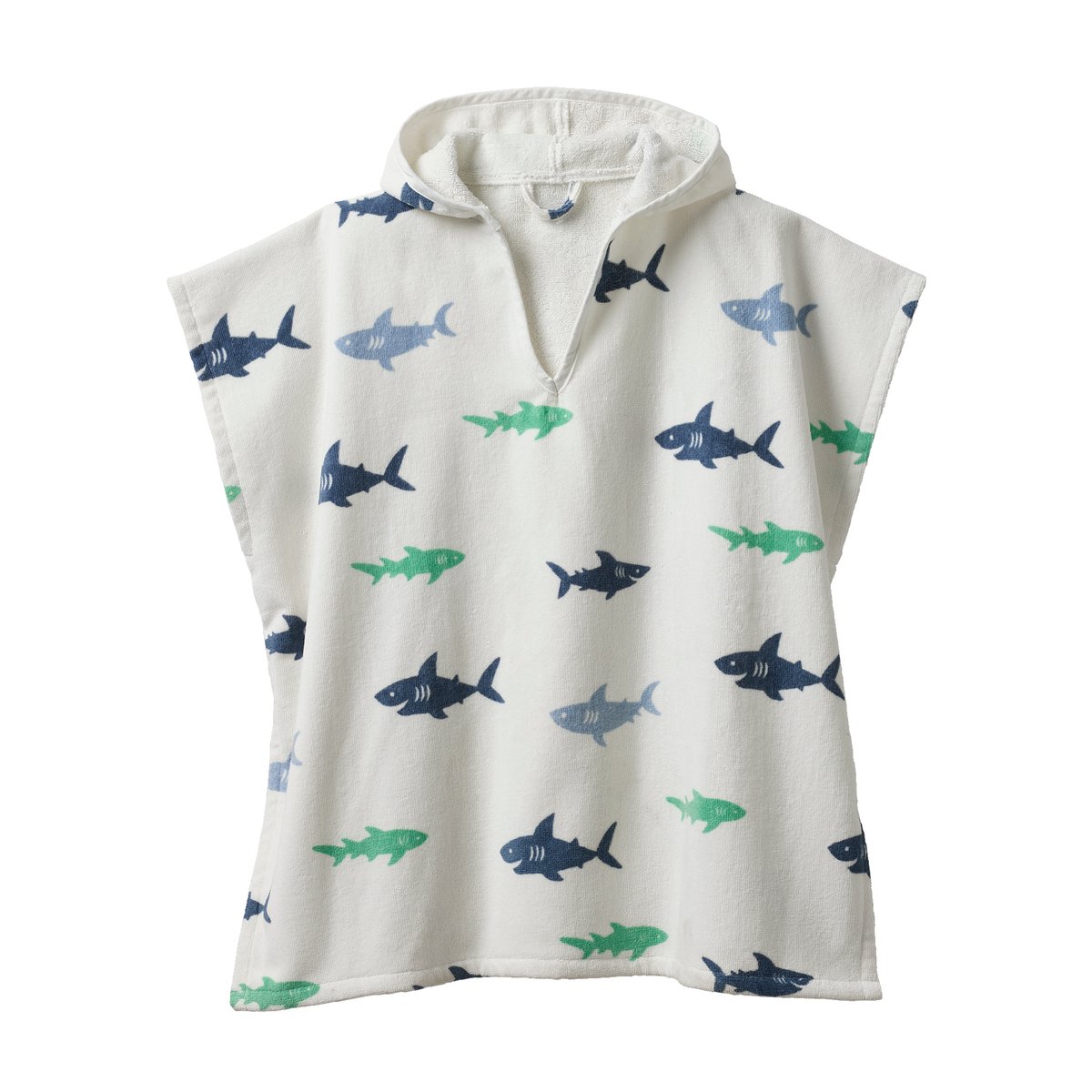 Poncho de bain REQUINS avec coton recyclé blanc imprimé, VERTBAUDET