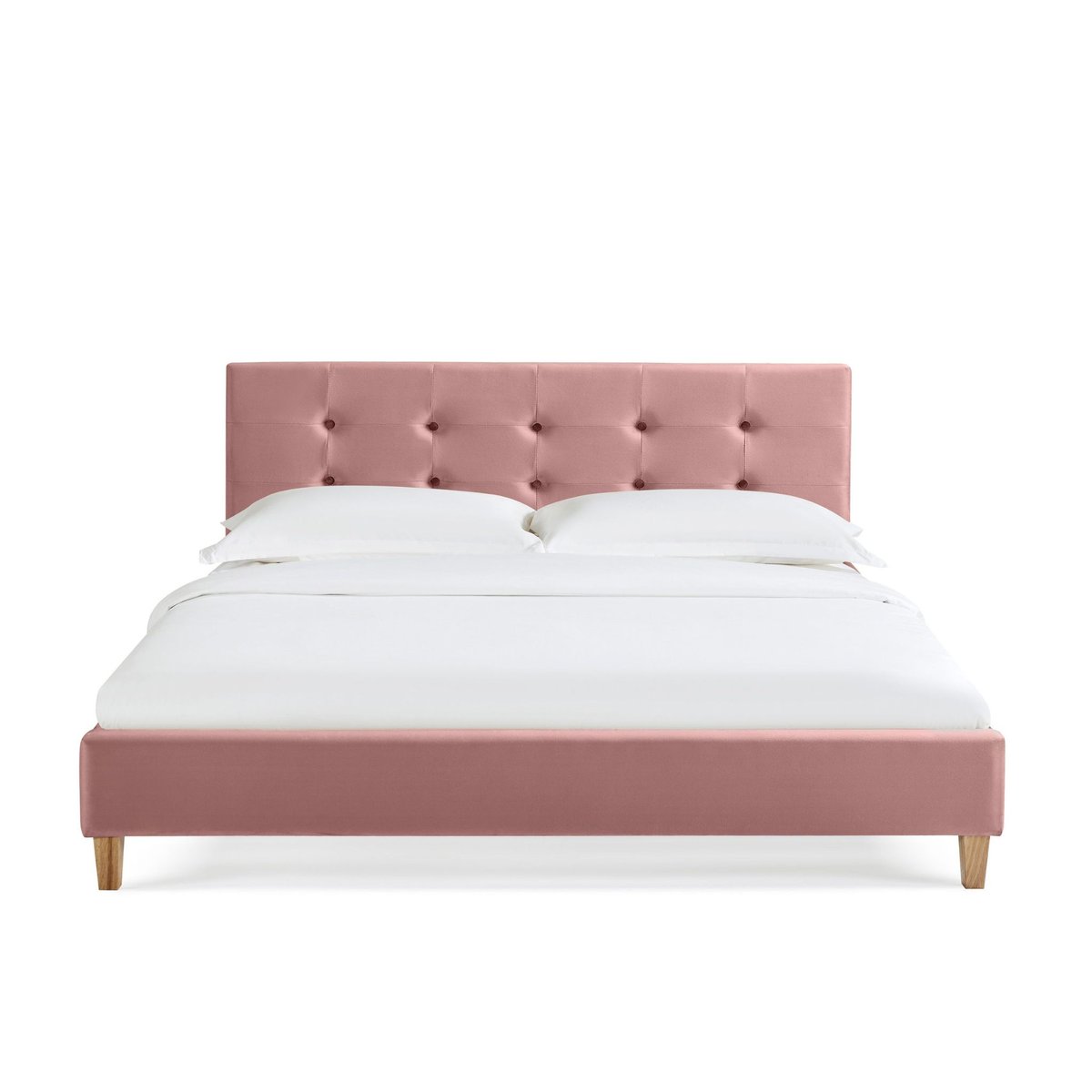 Lit en velours avec pieds en bois vieux rose, TERRE DE NUIT