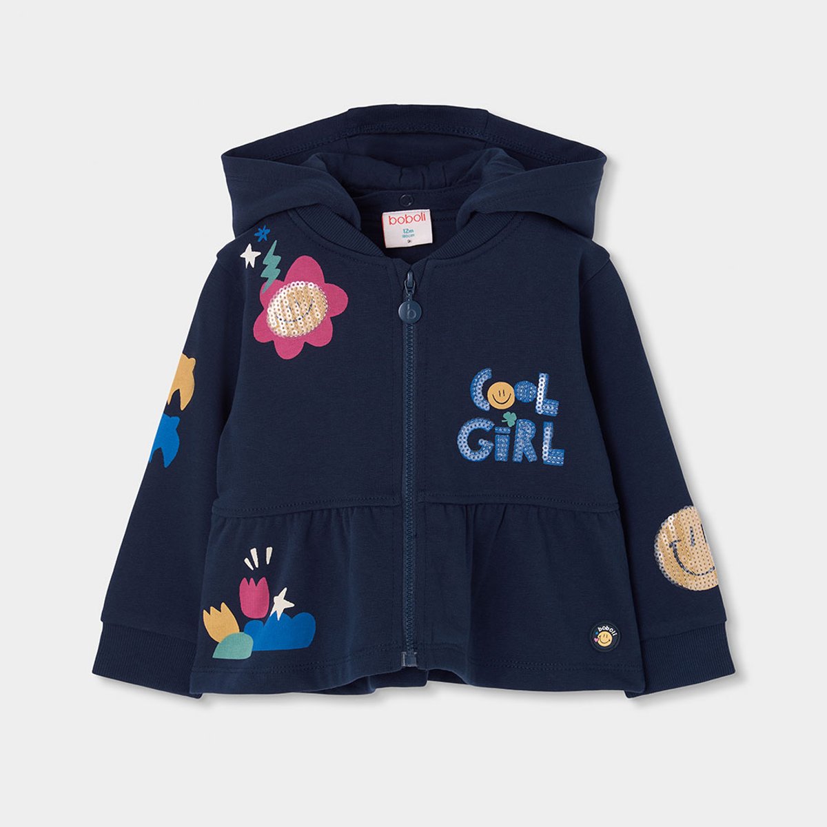 Veste molleton fille imprimé fleurs bleu, BOBOLI