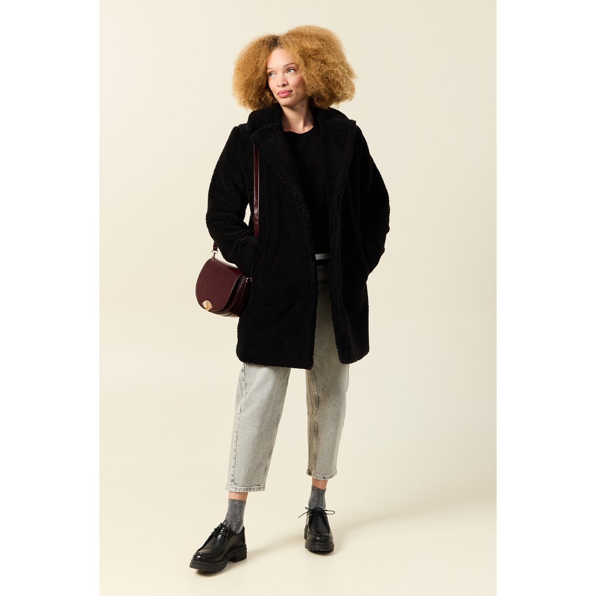 Manteau long laine mouton noir, BONOBO