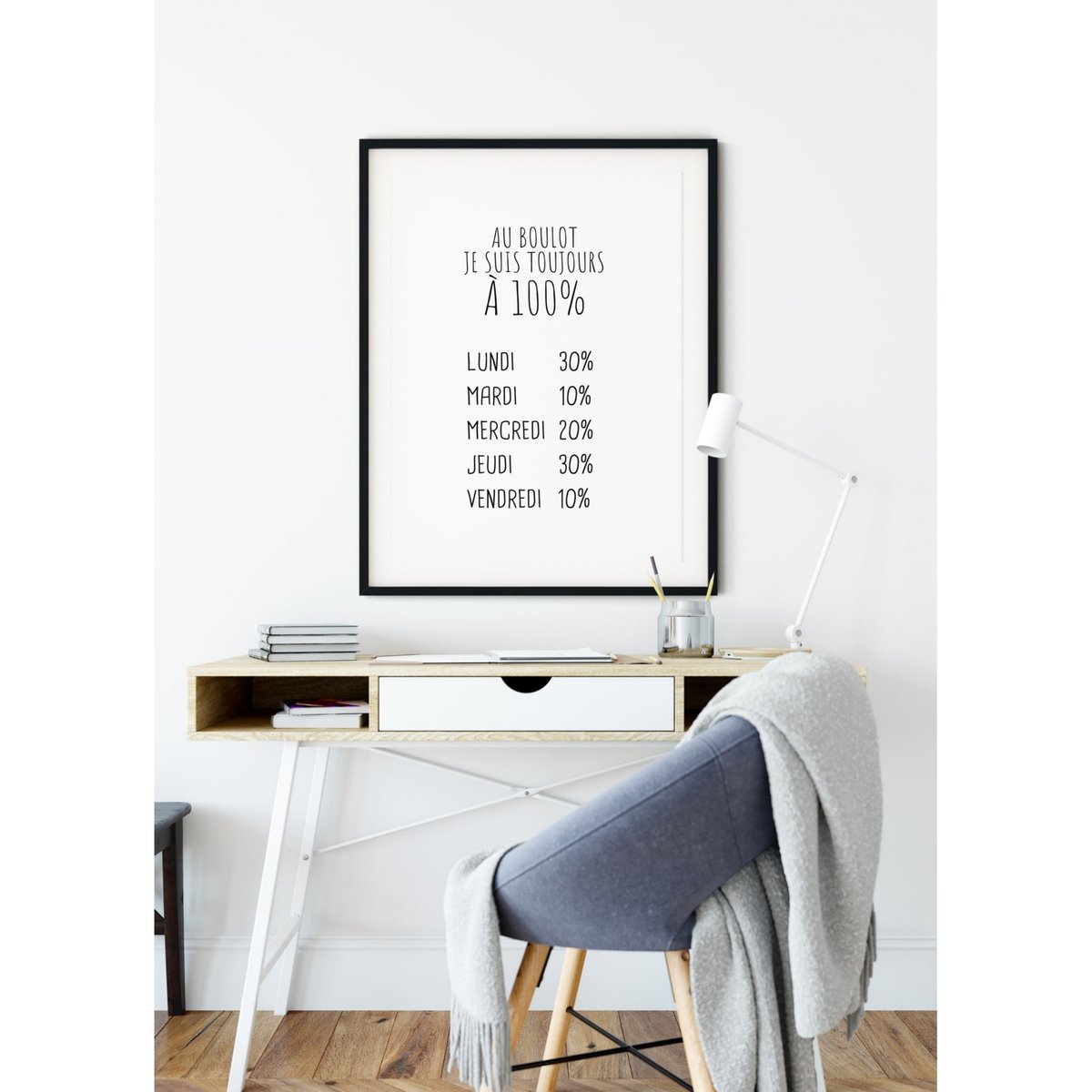 Affiche '100% au boulot' blanc, L'AFFICHERIE