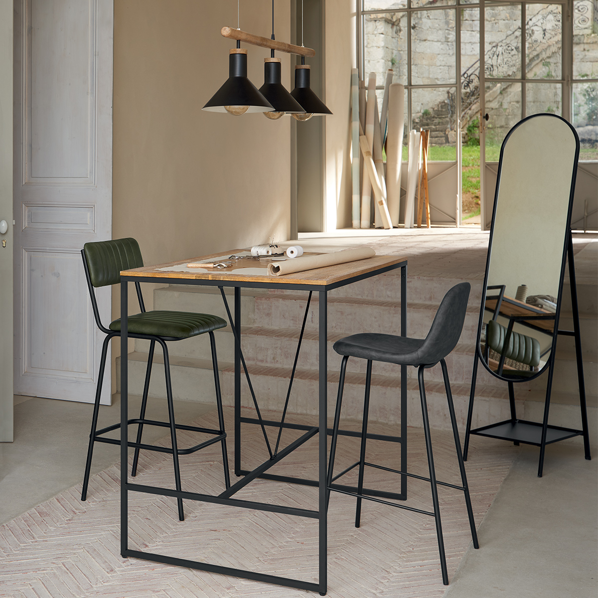 Table à manger bar 4/6 personnes bois d'acacia EDENA marron, ATMOSPHERA