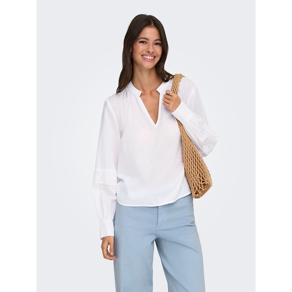 Blouse manches longues, col V blanc, JDY