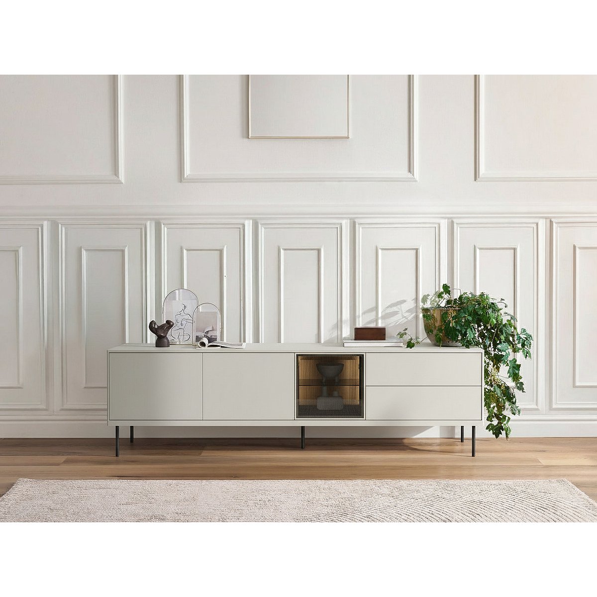 Meuble TV 194 cm panneaux de particules, ESPERA cachemire mat, BOBOCHIC