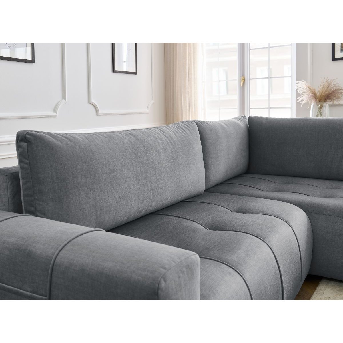 Canapé d'angle convertible 3 places en velours, ARSENE gris foncé, BOBOCHIC