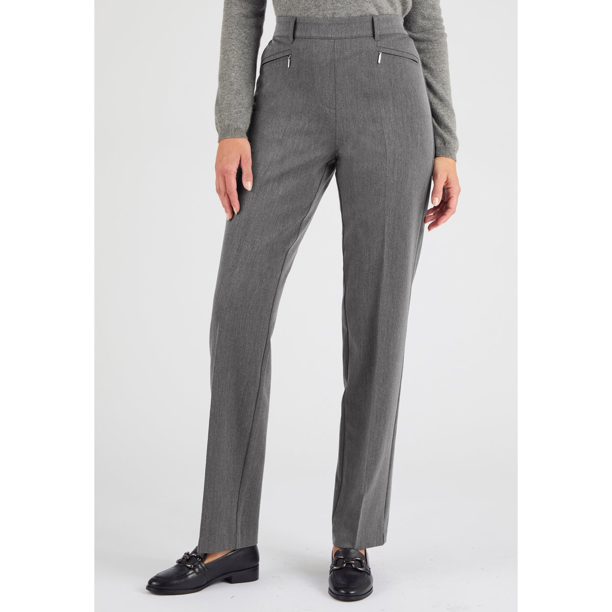 Pantalon droit classique enfilable gris chiné, DAMART
