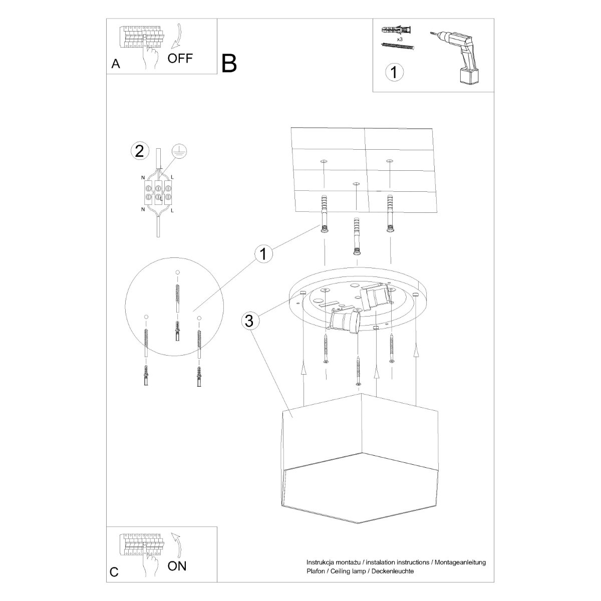 Plafonnier PVC Noir E27 2 Sunde 11 noir, EDEN