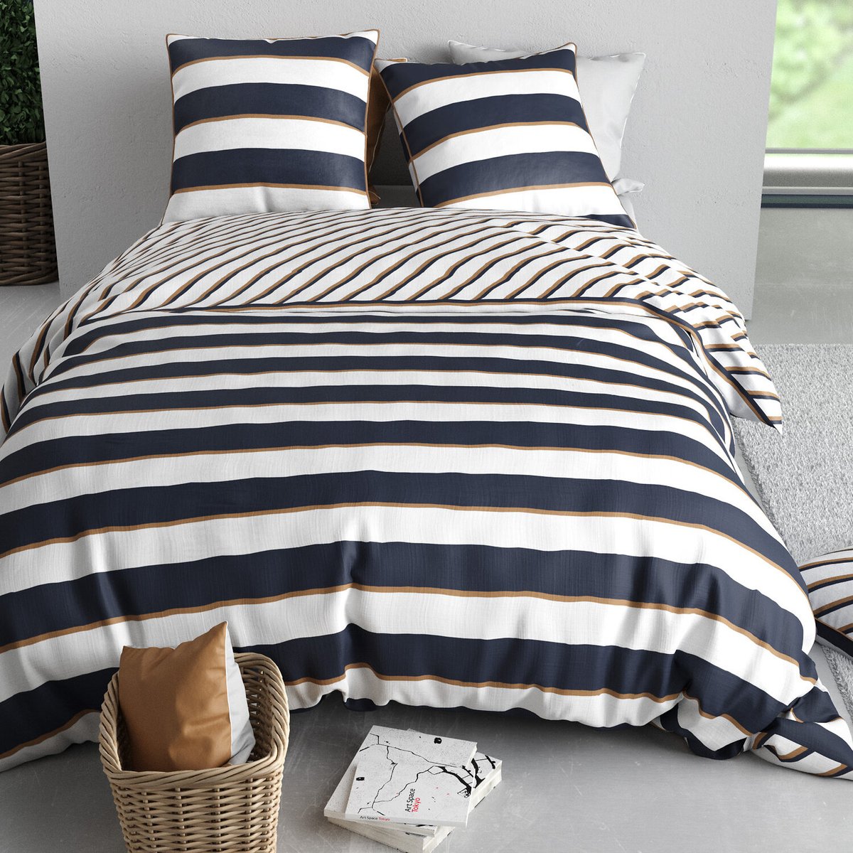 Parure housse de couette en coton imprimée, Nolwenn blanc, C DESIGN HOME TEXTILE